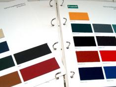 Carpeta muestrario: soportes para muestras de telas.	